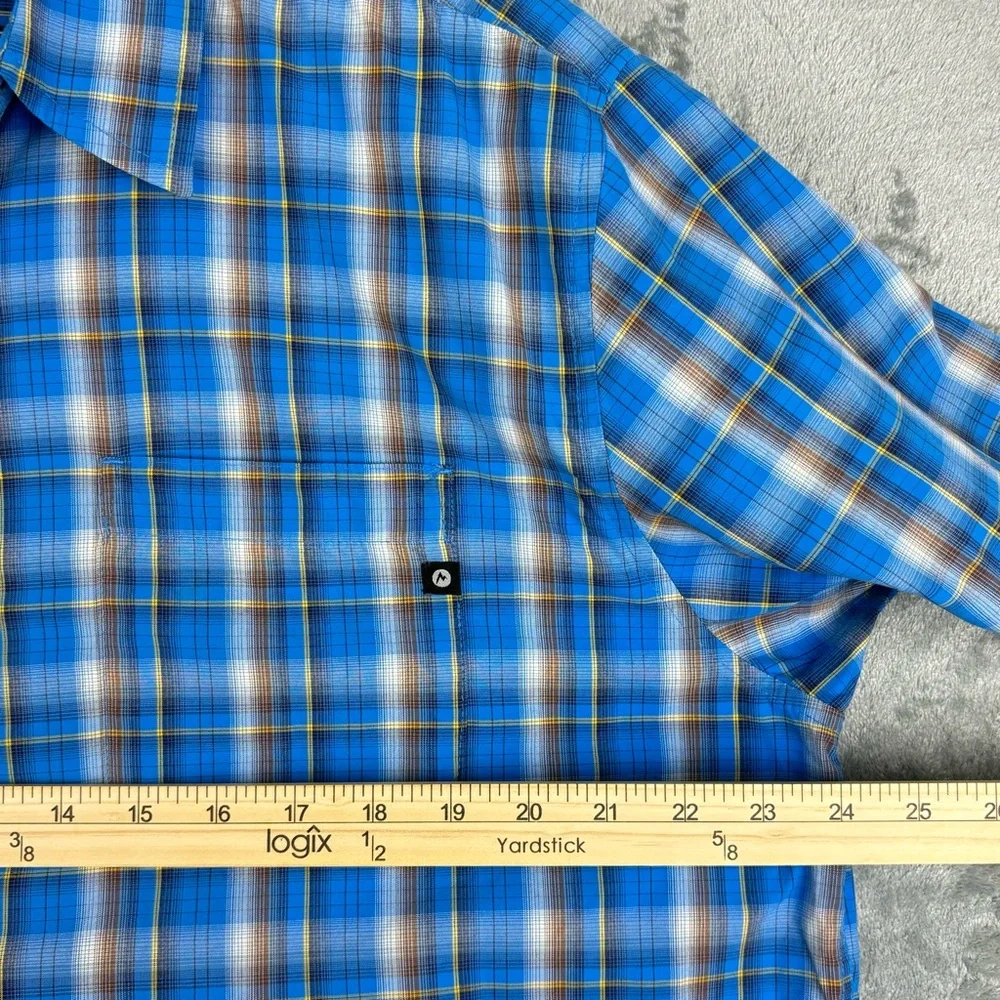 Marmot Shirt Mens XL Blue Plaid Nylon‎ Outdoor Hiking Camp Workwear Logo - Picture 13 of 16